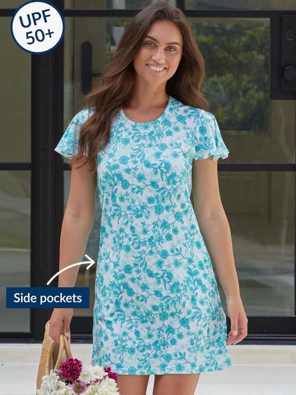 NWT Cabana Life Ruffle Short Sleeve Dress 50+ UPF Sun Protection Resort Wear L